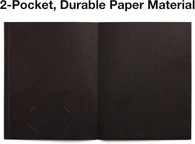 Staples 10% Recycled Smooth 2-Pocket Paper Presentation Folders, Letter Size File Folders for School & Office, Black, 10-Pack