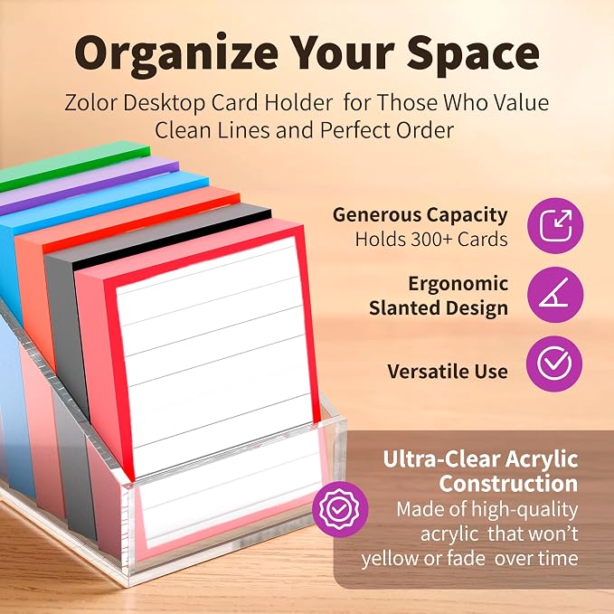 Desktop Card Holder – Premium Clear Acrylic Organizer | Holds 300+ 2.5" x 3" Cards | Slanted Design for Easy Access | Sleek Office Desk Accessory