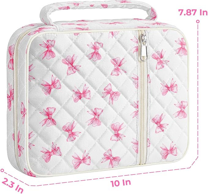 WOBAGMEN Bible Cover Case for Women,Large Bible Tote Bags Organizer Quilted Carrying Case for Girls,Bible Study Supplies Accessories Christian Gifts for Women (Pink mini Bow, M)