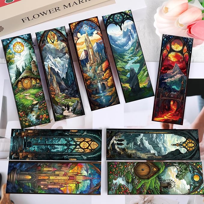 Stained Glass Fantasy Bookmark Gifts - Cosmisun 10 Pcs Dark Romance Transparent PVC Bookmarks Inspired Romantasy Book Mark Page Marker Clips for Women Men Book Lovers Bookish Reader Accessories