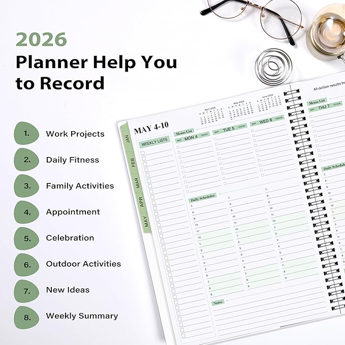 2026 Planner - 11.38'' x 8.74'', 2026 Weekly & Monthly Planner Notepad,Jan. 2026 - Dec. 2026, Appointment Book 2026, 60 Minutes Interval, Monthly Tabs, Sturdy Cardboard Cover, Spiral Bound - Black