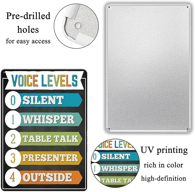 LYXDS Voice Level Chart Classroom Poster Decor Art Metal Tin Sign 8x12 Inch Plaque