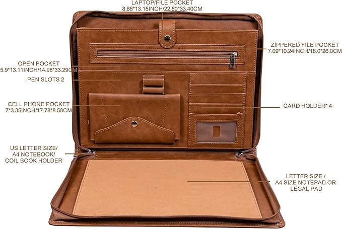 Free Name Engraved, Personalized Vegan Leather Padfolio for Men, Customized Leather Portfolio for Women, Portfolio Folder, Business Document Organizer for 13.3" iPad,Padfolio with A4 Notepad Holder