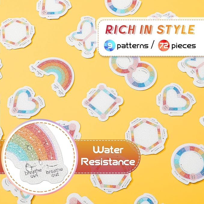 Gersoniel 72 Pcs Anxiety Sensory Stickers Calm Stickers Adhesive Textured Mental Health Strips Mindfulness Fidget Decals Stress Anxiety Relief Items for Desk Therapy Office Counselor(Pastel Breathe)