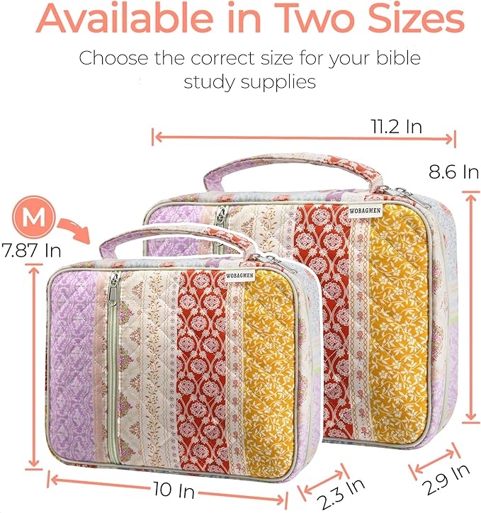 WOBAGMEN Bible Cover Case for Women,Large Bible Tote Bags Organizer Quilted Carrying Case for Girls,Bible Study Supplies Accessories Christian Gifts for Women (Yellow Floral, M)