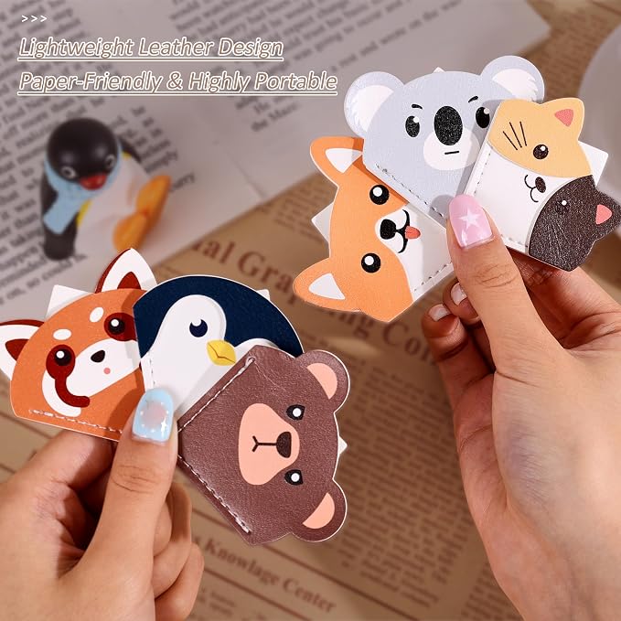 6 Pcs Cute Animal Shaped Leather Bookmarks, Adorable Corner Page Accessories, Animal Themed Book Page Holders, Durable Book Markers for Reading, Reading Gifts for Girls Women Teenage & Book Lovers