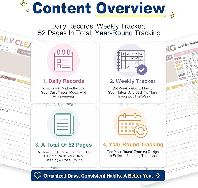 Metyond ADHD Cleaning Planner for Adults - Cleaning Schedule and Checklist Organizer, Daily & Weekly & Monthly Household Cleaning Planners for ADHD Minds, Clear Logic Stress-Free Housework