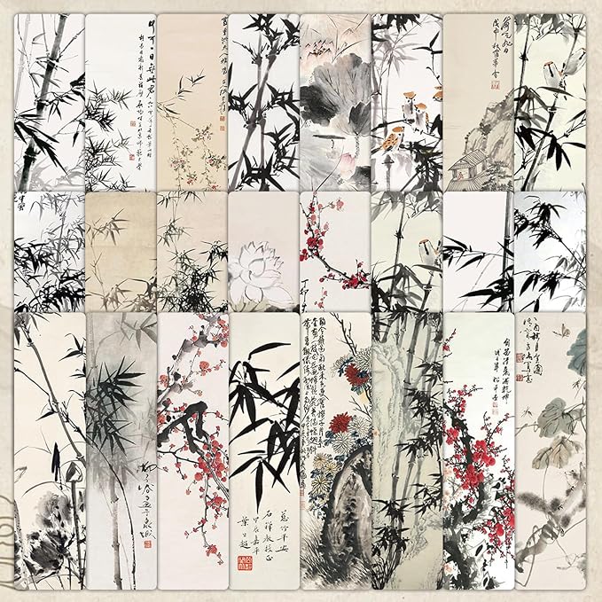 24PCS Unique Chinese Ink Painting Bookmarks, Traditional Oriental Art Reading Accessories, Cultural Gifts for Book Lovers Women Kids Students Teachers, Vintage Collectibles with Ancient Aesthetics