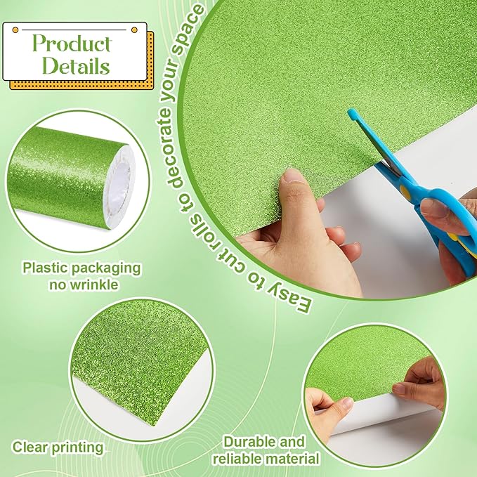 gisgfim 16" x20ft Glitter Bulletin Board Paper Roll Sparkle Color Bulletin Board Background Poster Paper Non Fading Gift Wrapping DIY Art Crafts for Office Classroom Decoration, Sage Green