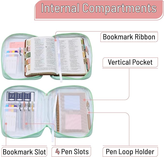 Mr. Pen- Bible Cover Case, Carrying Book Case with Durable Handle and Zippered Pocket, Bible Protective Church Bag for Men & Women, Christian Gifts, Green Serenity