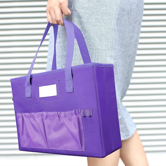 abcxgood Desktop File Organizer Box,Collapsible Hanging Filing Box,Home Office Document Storage Organizer with Front Pocket and Handles, Letter Size Folder. (PURPLE)