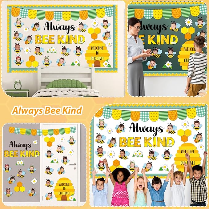 Naozinebi Bee Bulletin Board Set Always Bee Kind Classroom Decorations Honey Daisy DIY Photo Crafts Summer Cutouts for Teachers Students Back to School Kindergarten Wall Door Decors Party Supplies