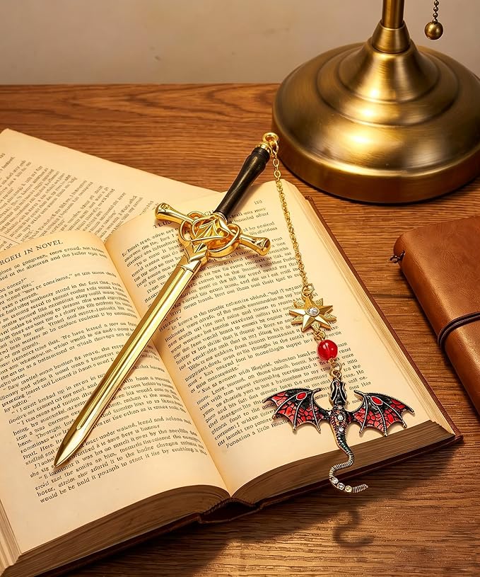 Letter Opener Envelope Slitter Mail Opener Tool Fourth Wing Fantasy Dragon Sword Bookmark, Inspirational Bookmarks for Book Lovers, Bookworm Reader School Office Supplies Gift Red Dragon