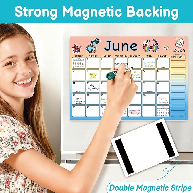 2026 Magnetic Fridge Calendar, Cute Kids Calendars to Dec 2026 Refrigerator Magnet, Monthly Kitchen Magnetic Calendars for Refrigerator, Gifts for Easter Checkered Daily Planning (11.7"x8.3")