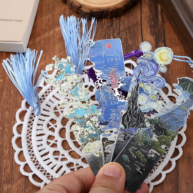 4-Piece Metal Bookmarks with Tassel - Retro Oil Paintings (BKM-046-006-F4)