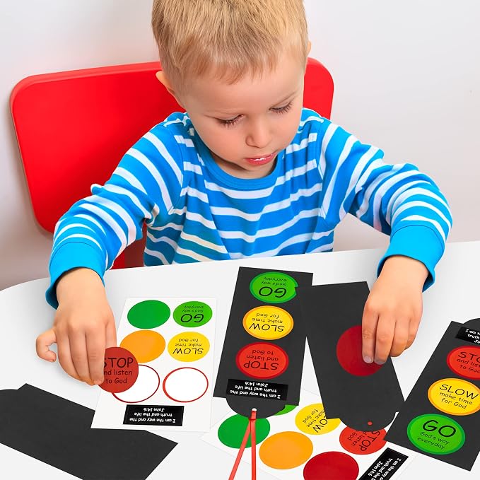 32Sets Inspirational Traffic Light Craft Kit Bulk Bible Scripture John 14: 6 Paper Crafts Make Your Own Sunday School DIY Bookmarks for Kids Classroom Home Easter Christian Religious Party Favor