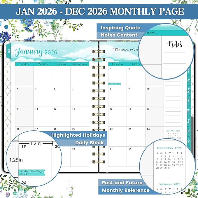 2026 Planner - Weekly & Monthly Planner/Calendar 2026, JAN. 2026 - DEC.2026, 6.4" x 8.5", with Tabs, Sturdy Cover, Premium Paper, Back Pocket, Strong Twin-wire Binding
