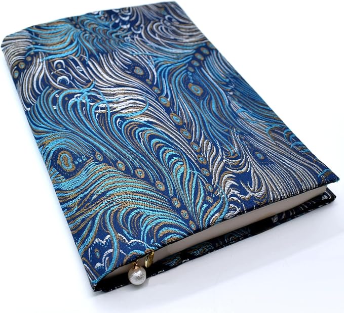 BLBMH 6.5x9.5 Bible Cover Fixed Non-Stretch Fabric Book Protector with Bookmark | Handmade Washable Sleeve for Hardcover/Paperback | Gift for Women - Feather