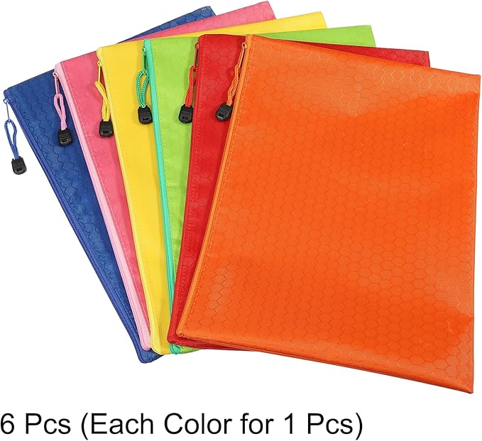 PATIKIL Waterproof Zipper Bags, 6 Pack A4 Pocket File Pouch Storage Accessory for Office Travel Supply, Multicolor