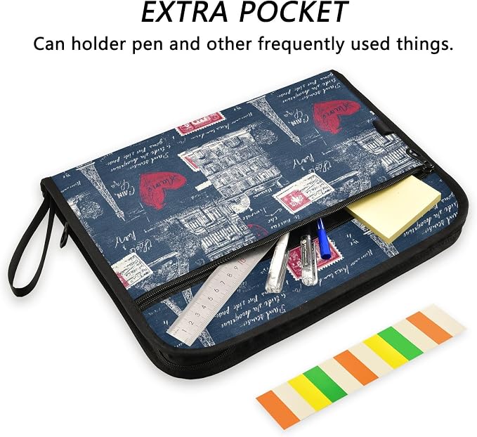 Vintage Paris Navy Blue Accordion File Organizer Expanding Document Folder with 13 Pockets Portable File Folder for A4 Letter Size