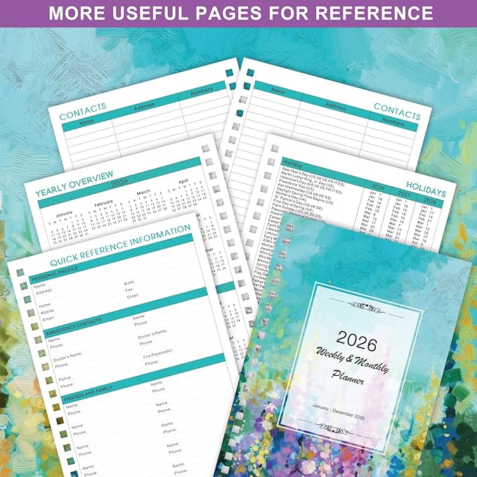 2026 Planner - JAN 2026 - DEC 2026, 2026 Planner Weekly and Monthly, 6.3" x 8.4", 2026 Calendar Planner, Weekly and Monthly Planner 2026 with Colorful Tabs, Twin-wire Binding,Back Pocket, Hardcover