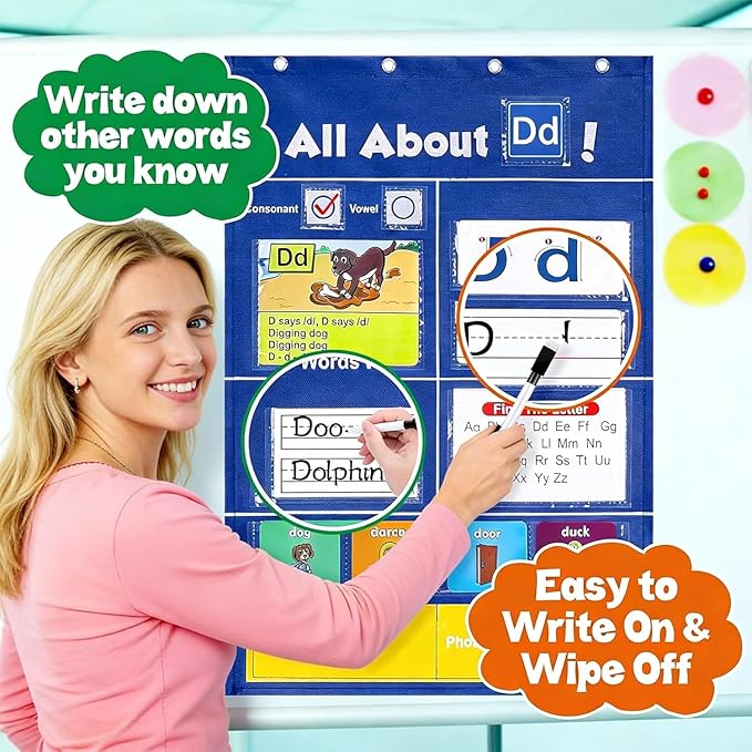 Alphabet Learning Pocket Chart ABC Flash Cards Alphabet Wall Chart Learning Games, Handwriting Practice Letter Tracing for Kids, Preschool Kindergarten Teacher Teaching Learning Activities Must Haves
