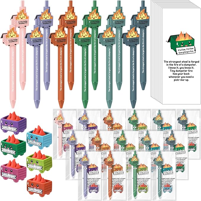 Sayglossy 12 Set Dumpster Funny Desk Accessories Positive Appreciation Gift for Nurses Teachers Bulk Thank You Inspirational Pens Mini Figurine Card Bookmark for Employee Administrative Professionals