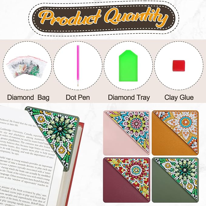 WIVICO 4 pcs Diamond Painting Bookmarks, DIY Diamond Art Kits for Adults, Book Corner - Protecting Bookmark Craft Supplies Kits for Book Lovers(Mandala)