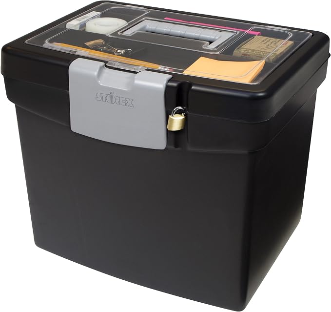 Storex File Storage Box with XL Storage Lid, Black, 2-Pack