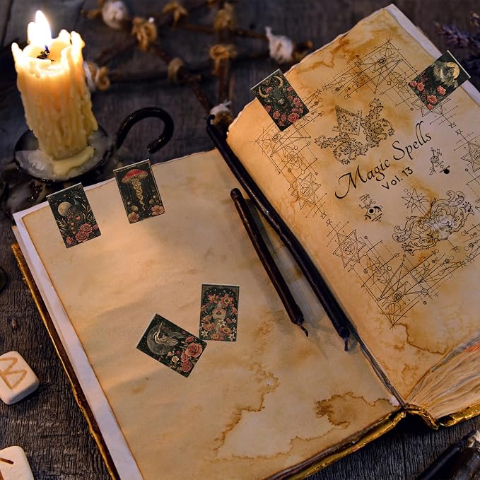 20 Pcs Magic Magnetic Bookmarks, Gothic Cottagecore Tarot Enchanted Forest Style Magnet Bookmark Clips, Vintage Dark Fantasy Book Accessories for Magic Lovers Readers