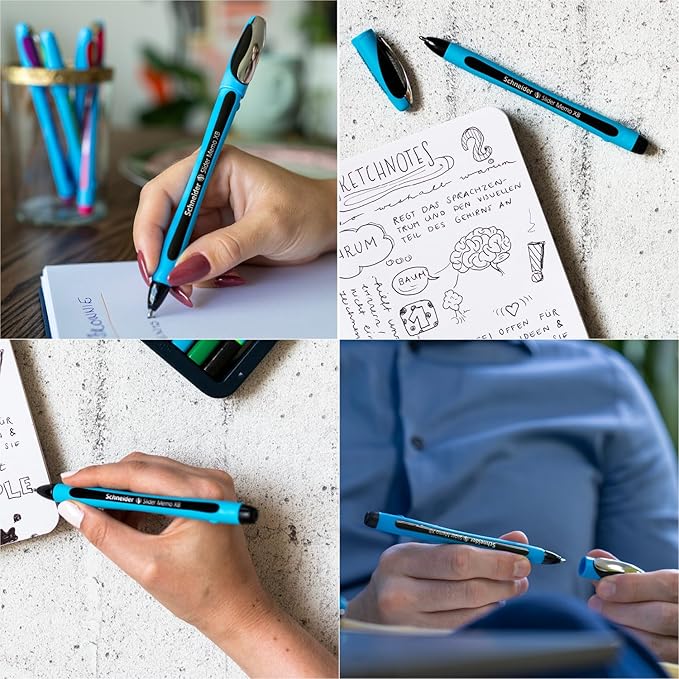 Schneider Slider Memo XB (Extra Broad) Ballpoint Pen, 1.4 mm, Light Blue Barrel, Black Ink, Blister Pack of 1 Pen (75023)