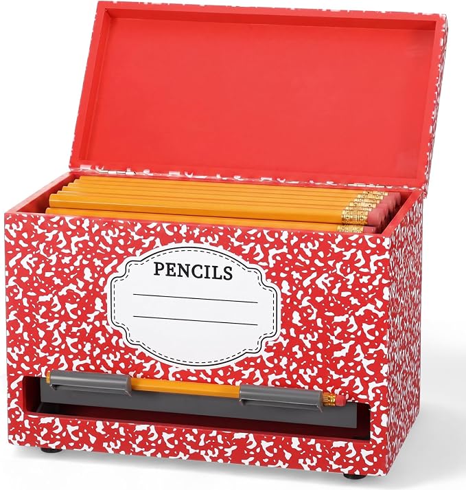 Yalikop 1 Pc Wooden Pencil Dispenser for Classroom Pastel Wood Pencils Holder for up to 200 Pencils Reusable Straw Dispenser for Home Office Teachers Supplies Storage (Notebook,Red)