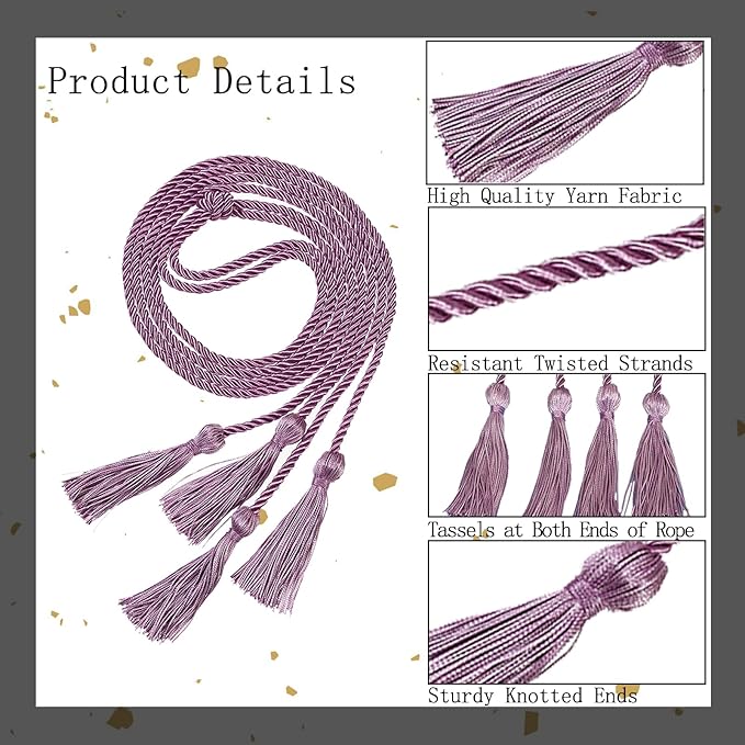Graduation Double Honor Cords with Tassels Braided Academic Ropes for High School College Ceremony 68 Inch (Light Purple)
