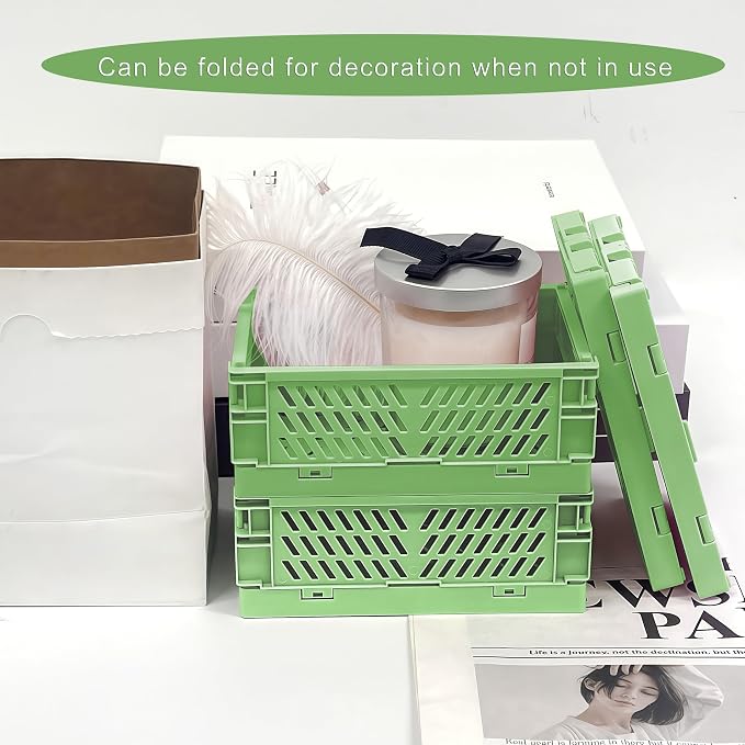 6 Pack Mini Foldable Small Plastic Baskets for Organizing and Storage，Collapsible Storage Crates,Mini Bins for Home Kitchen Bedroom Bathroom Office (Green, Small 6x4x2.2)