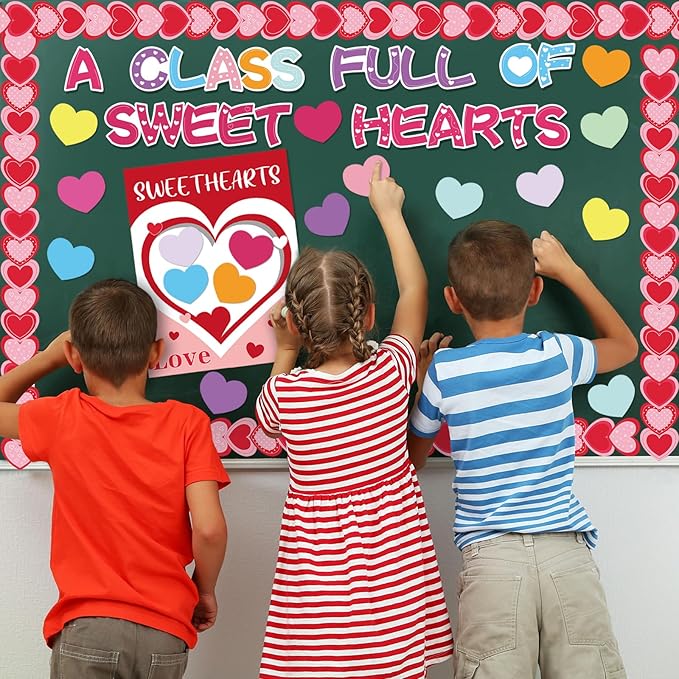 Valentine's Day Love Heart Bulletin Board Decrations Class Cut-Outs Pink Border Valtes Party Supplies Shool Classrom Wall Door Decorl
