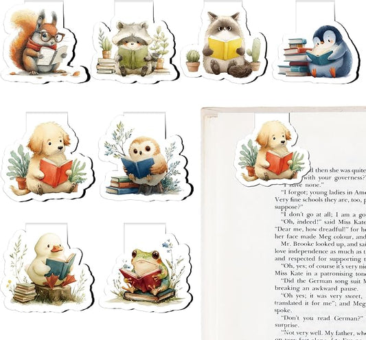 Cute Magnetic Bookmarks Gifts - 8 Pcs Funny Animal Reading Magnets Book Marks for Kids Fun Page Marker Clip for Women Book Lovers Student Teacher Bookish Reader School Birthday Accessories