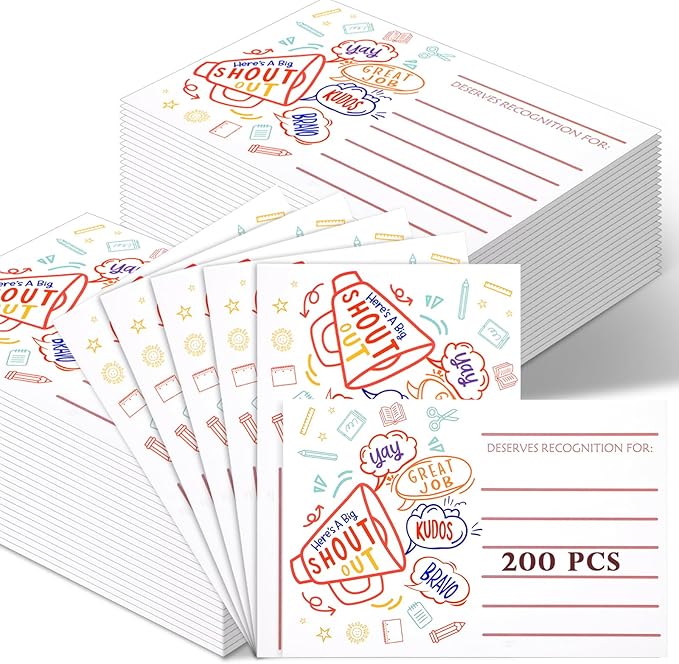 Motiskyy 200 Count Positive Shout out Cards for Staff Teachers Students Employees Office Appreciation Recognition Reward Cards for Back to School or Work Bulletin Board