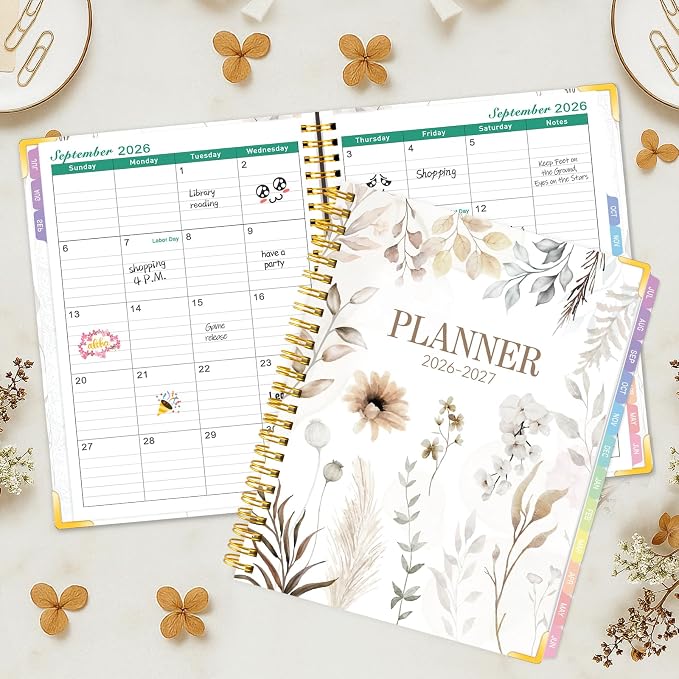 GuassLee 2026-2027 Weekly Monthly Academic Planner A4, 12-Month Hardcover Large Calendar Planner with Tabs, Stickers & Pocket, July 2026 to June 2027 Daily Planner Organizer for School Home Office