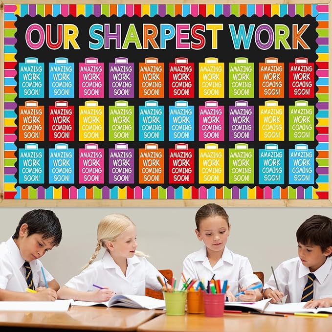 Wiooffen 154 Pcs Student Work Display Bulletin Board Set Cutouts with Clips Name Display Inspirational Student Work Classroom Wall Decor for Teacher Back to School Supplies Colorful