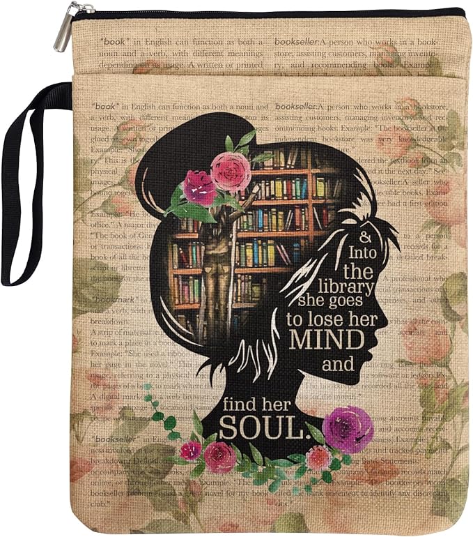 Vintage Girl Love Books Book Sleeve Gifts for Librarian Book Lovers Bookish Friends Teachers with Zipper & Handle, Book Cover Gifts for Book Club Bookworm Women Birthday Graduation Reading Day