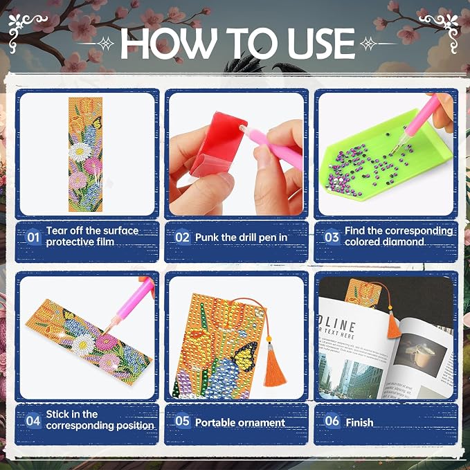 Diamond Art Painting Bookmarks - 8 PCS DIY Flower Butterfly Diamond Painting Kits for Adults Spring Art Craft Supplies Birthday Festival Gift for Beginners Book Lovers