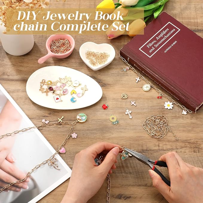 124 Pcs Bible Chain Bookmarks Making Kit, Metal Charm Bookmark DIY, Christian Scripture Accessory Faith Gift, Jewelry Bible Religious Decor for Study DIY Craft Supplies (Fancy)