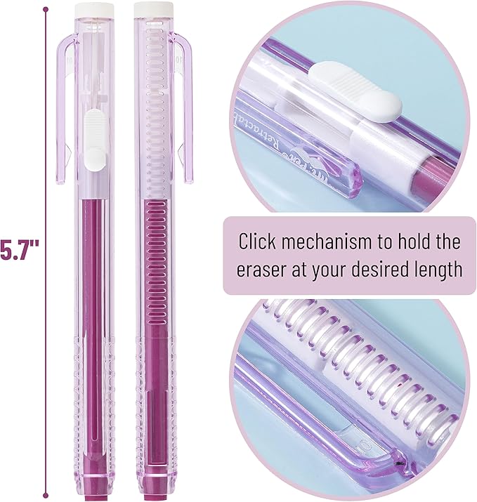 Mr. Pen- Retractable Mechanical Eraser Pens, 6 Pack, Vintage Colors, Latex-Free Precision Pencil Erasers for Artists, Students, Drawing, Sketching & Drafting