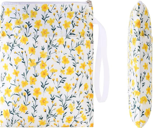 Book Sleeve with Zipper, 11''x 9'' Waterproof Paperback Sleeve for Book Lovers Books Pouch Cover with Handle for Hardcovers Kindle Sleeve for Reader Teacher Women (Yellow flower, 11x 9 inch)