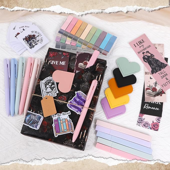 Blind Date with a Book Gift Box 6 Set Blind Book Date Gift Supplies Includes Kraft Paper Tags Bookmark Pens Stickers for Women Book Lover Club Librarian Bookish Reader Gifts (Dark Romance)