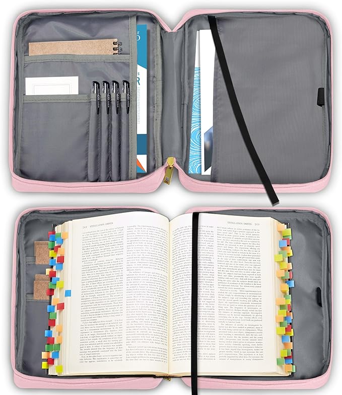 Bible Cover for Women, Bible Holder, Bible Cover Carrier Carrying Organizer Bag, God is Within Her She Will Not Fall, Zipper and Pockets for Standard Size Bible, Gift for Women（Pink Leaves）