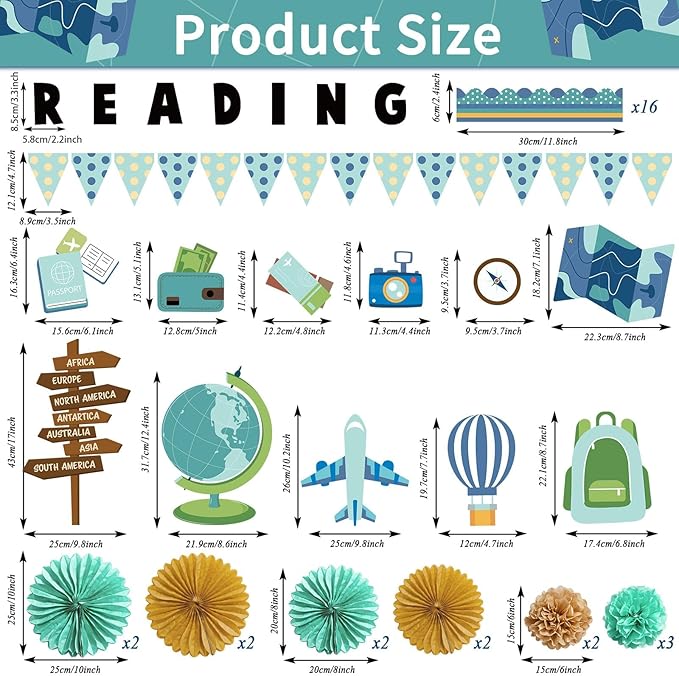 Reading Travel Bulletin Board Decorations with 3D Tissue Paper Flowers Paper Fan Back to School Reading Adventure Begin Classroom Decor Bulletin Board Border Cutouts Set Motivational School Supplies