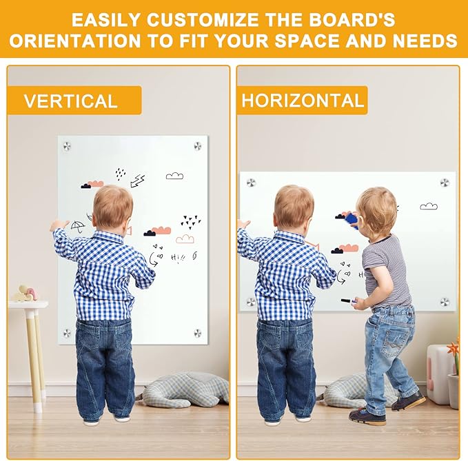 H-Qprobd Glass Magnetic Dry Erase Whiteboard 36"x24" for Wall, Frameless White Board, Includes 12 Magnets, 8 Markers and 2 Erasers