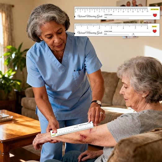 100 Pcs 1.18×7.08 Inch Wound Measuring Tape Wound Ruler Double Sided Disposable Paper Tape Measure - Wound Measuring Guide Ruler for Nurses Body Wound Care and International Nurses Day