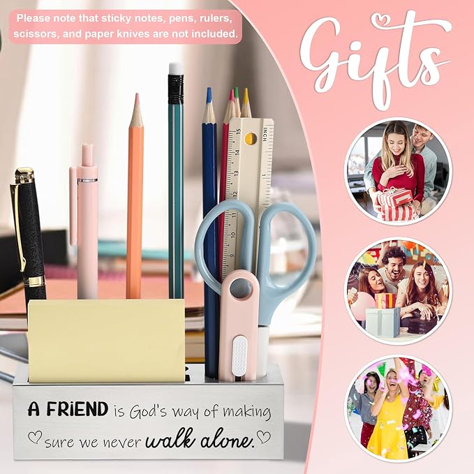 Christian Friendship Pencil Holder for Desk, Engraved Bible Quote Gift for Women Men, Religious Office Organizer for Pens Notes Scissors, Inspirational Christian Decor for Friend Coworker - FBA396
